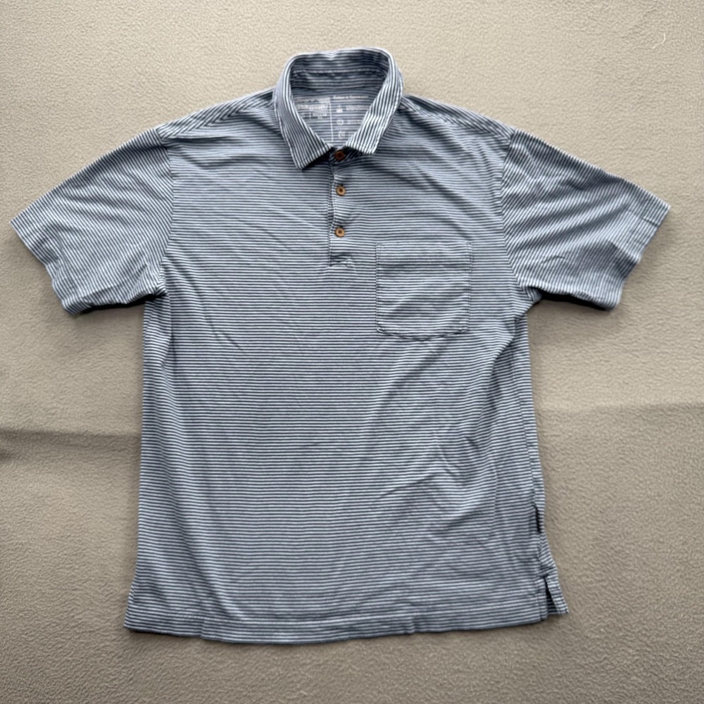 Patagonia Polo Shirt Mens Small Blue‎ Striped Cotton Pocket Regular Fit Casual